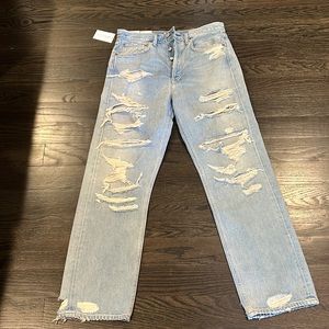 AGOLDE MID RISE LOOSE FITTING RIPPED JEANS